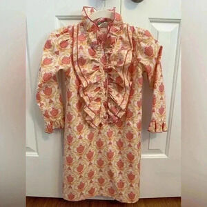Shrimp And Grits Kids Orange Ruffle Long Sleeve Dress Size 7